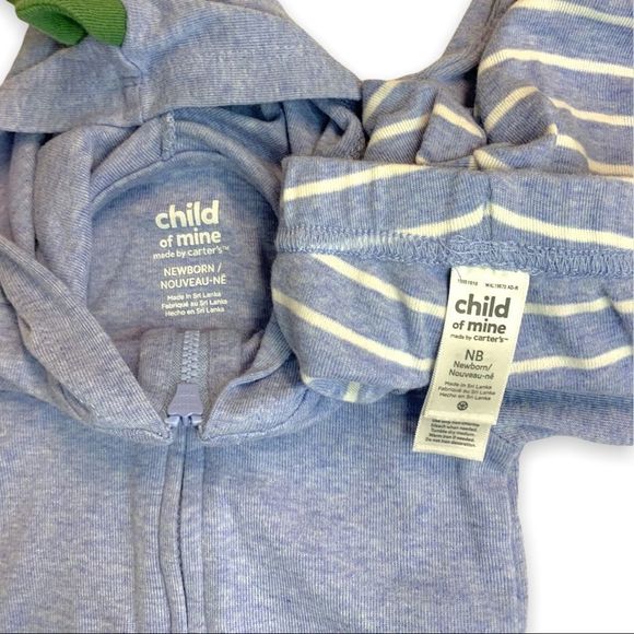 COPY - Carters NB Dinosaur Zip-up Hooded Jacket & Stripe Stretchy pants Blue & … - Picture 3 of 3